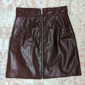 French Connection Faux Leather Mini Skirt with Front Zip, Size 2